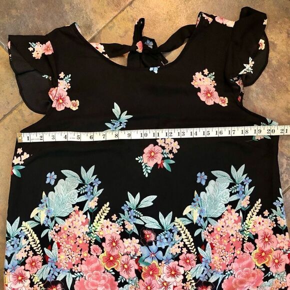 Twine and String Women’s Plus Floral Black Sheer Blouse Pom Pom Trim Size XL - Picture 5 of 10